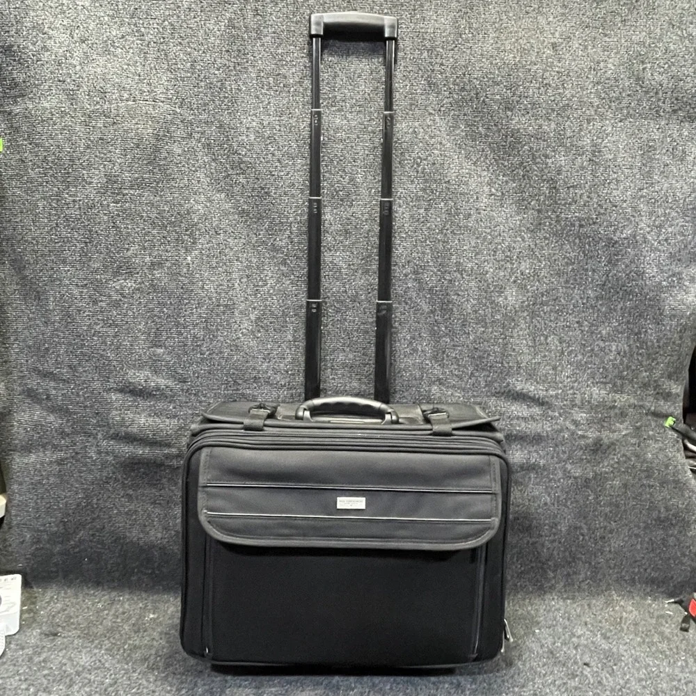 US Luggage New York Black Ballistic Nylon Rolling Catalog Case Wheeled Briefcase